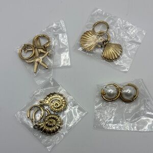 Gold Seashell and Starfish Earrings Set-Hypoallergenic